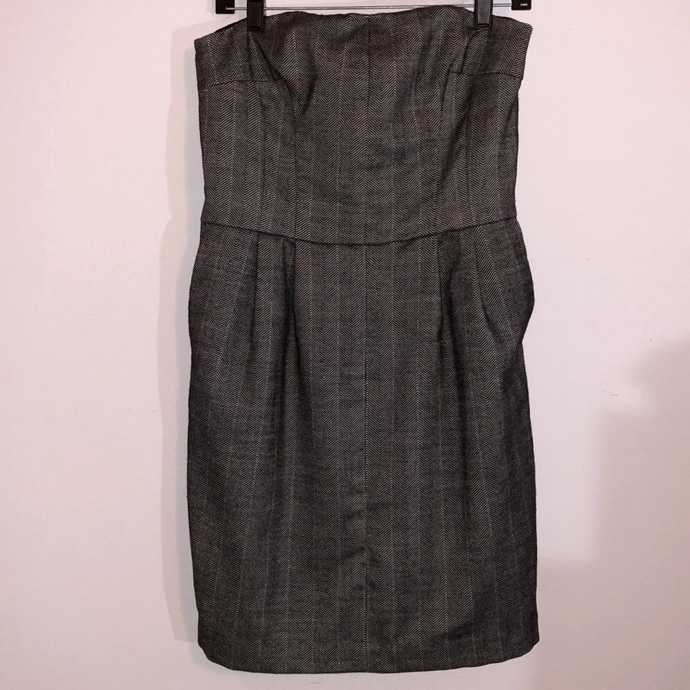 Y2K Express Strapless Structured Tweed  Pleated Dress w/ Pockets